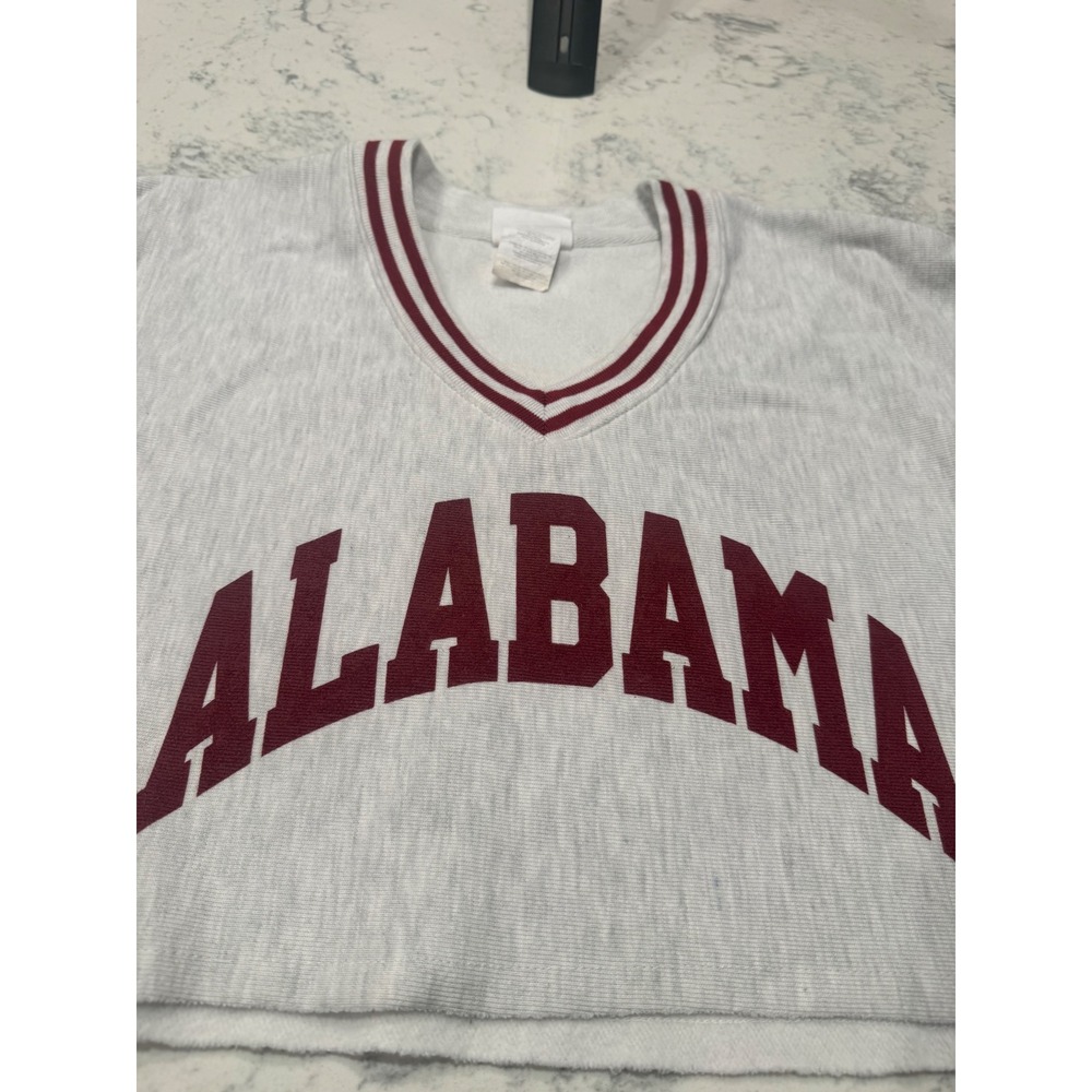 Champion Reverse Weave Alabama Crimson Tide Cropped V-Neck Sweatshirt Gray Small - Picture 5 of 11